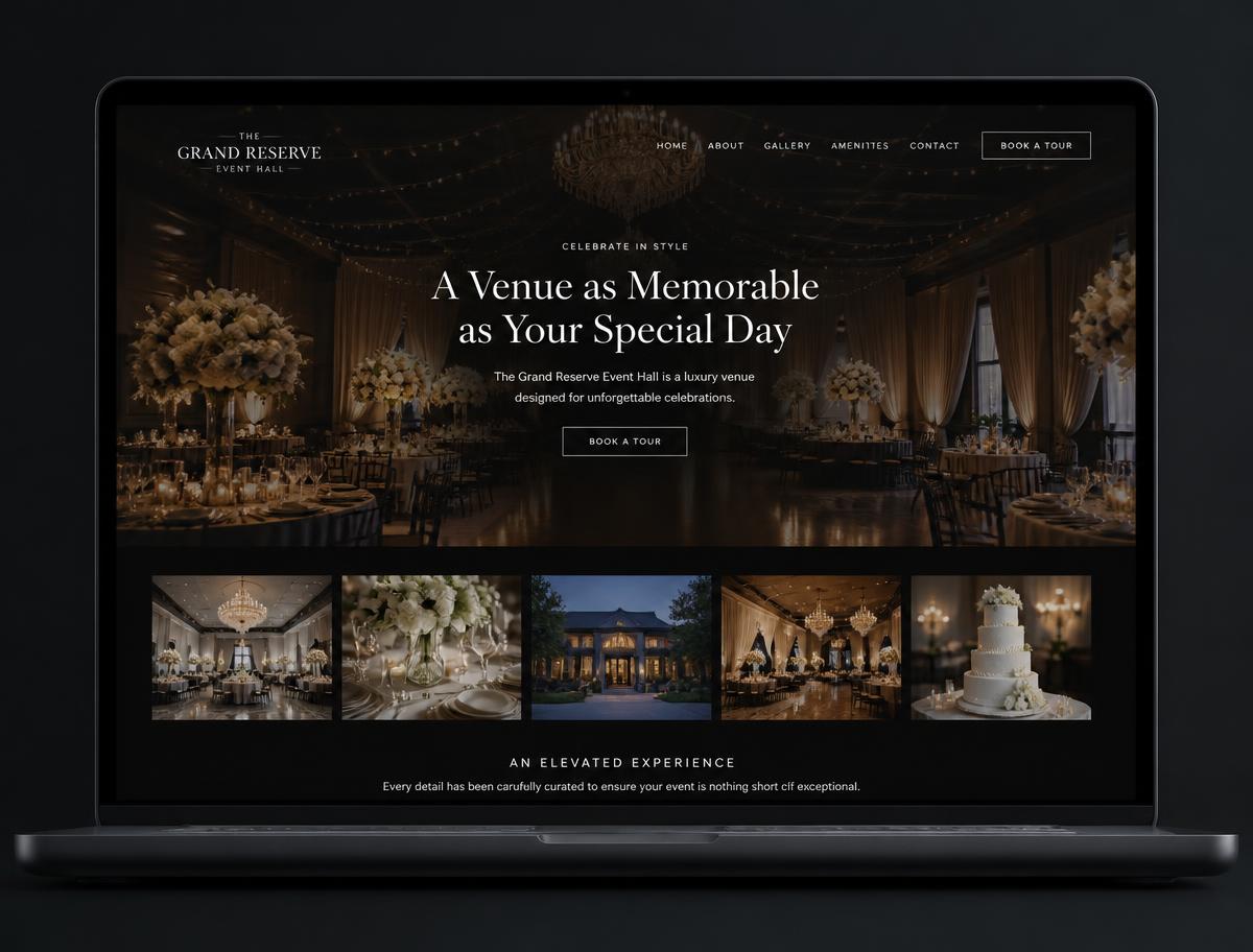Exemplo de site para o espaço de eventos fictício Espaço Aurora